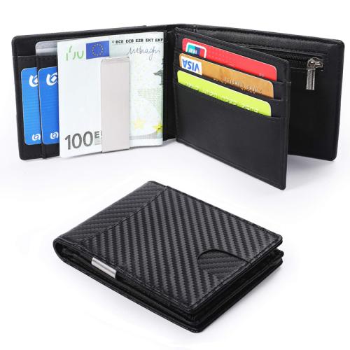 RFID carbon fiber wallet customized Men's trifold leather money clip wallet