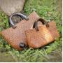 Handmade Women Ladies Woven Straw Rattan Basket Beach Tote Handbag Bag For Women Holiday With Leather Conner Patches