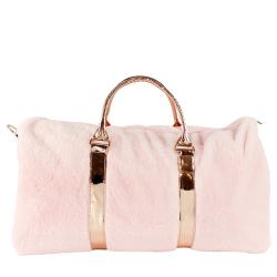 Novel pink fur fashion women handle with shoulder strap outdoor gym bags for women