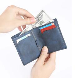 New style genuine cow hide fashion leather money wallet card wallets with pull tab