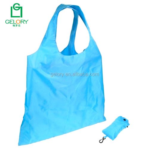 Customized eco friendly T-shirt style reusable shopping bags foldable with snap carabiner clip