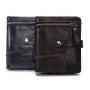 Vintage motorcycle man leather splicing short cowhide leather wallet with zipper