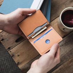 Bifold type high grade vegetable tanned leather card holder wallet for gift