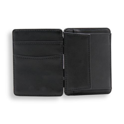 Nice leather magic card holder wallet money clip wallet with coin pocket and elastic band