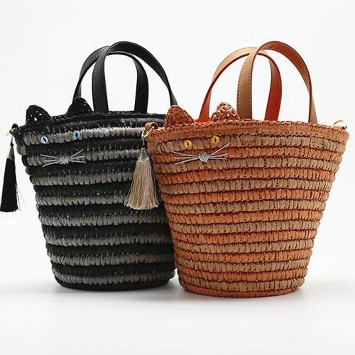 Lovely Cat Rattan Straw Woven Handbag Single-shoulder Summer Beach Bag Dual-use Women's Bags Wholesale