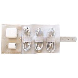 Handmade custom logo emboss cord organizer leather earbud holder