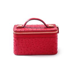 Custom Made Luxury Genuine Ostrich Leather Kits Bag Travel Toiletry Makeup Cosmetic Bags Cases For Women Custom Logo