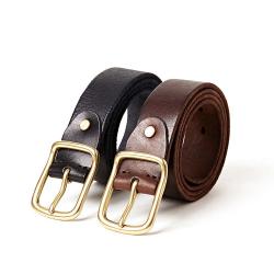 Italian Full Grain Cowhide Men Genuine Leather Belt with Brass Single Buckle