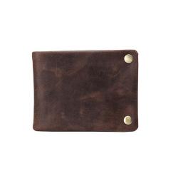 Vintage Crazy-horse Leather Zip Fastener Short Bi-fold Wallet For Men
