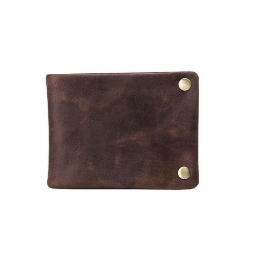 Vintage Crazy-horse Leather Zip Fastener Short Bi-fold Wallet For Men