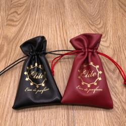 Gold Hot Stamping Faux PU Leather Drawstring Bag