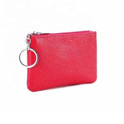Fashion Modelling Zippered Cowhide Leather Key Wallet Mini Ladies Coin Key Pouch