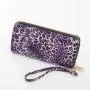 women long leopard leather Print wallet ladies clutch purse bag with handle