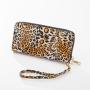 women long leopard leather Print wallet ladies clutch purse bag with handle
