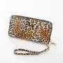 women long leopard leather Print wallet ladies clutch purse bag with handle