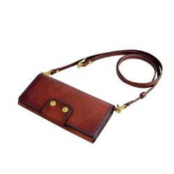 Gift idea high end vegetable tanned leather women wallet long purse with shoulder strap