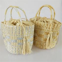 Fashionable Gold And Silver Bucket Woven Straw Shoulder Bag Women Hand-woven Summer Beach Bags