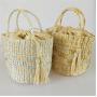 Fashionable Gold And Silver Bucket Woven Straw Shoulder Bag Women Hand-woven Summer Beach Bags