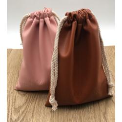 Custom Pink Brown Faux Leather Drawstring Pouch