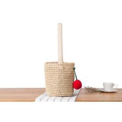 Korean Hand-made Cute Cherry Ball Single Shoulder Bag Beach Bag Holiday Rattan Straw Woven Summer Bags