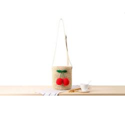 Korean Hand-made Cute Cherry Ball Single Shoulder Bag Beach Bag Holiday Rattan Straw Woven Summer Bags