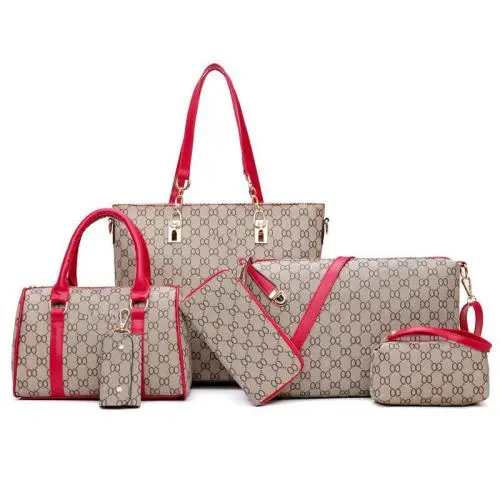 Wholesale China online shopping travel PU leather 6 Pieces tote bag set for women