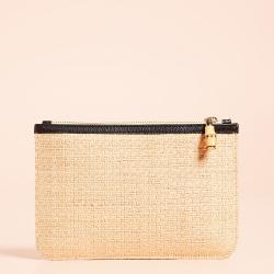 Fashion eco friendly straw fabric tassel zipper pouch makeup bags for women