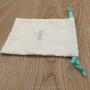 Recyclable Custom Logo Natural Cotton Linen Drawstring Bag With Blue Grosgrain Ribbon Cotton Linen Drawstring Pouch