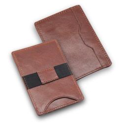 Italian cowhide genuine leather customized logo card holder card case with money clip elastic band