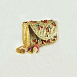 Cherry / Banana Embroidery Straw Woven Messenger Shoulder Bag Rattan Beach Crossbody Handbags