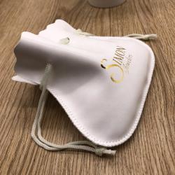 Gold Hot Stamped White PU Leather Drawstring Bag For Jewelry