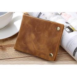 Vintage Crazy-horse Leather Zip Fastener Short Bi-fold Wallet For Men