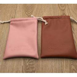 Custom Pink Brown Faux Leather Drawstring Pouch