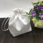 Plain Square Bottom Satin Jewelry Pouch, Cosmetic Satin Drawstring Pouch