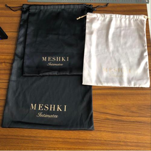 Super Soft White Black Rose Gold Underwear Lingerie Cloth Dust Packaging Pouch Custom Logo Printed Silk Drawstring Bag