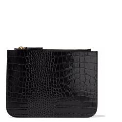 Black crocodile PU leather gold hardware zipper twill lining coin card pouch ladies purse