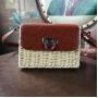 Women's Retro Rattan Straw Weave Mini Cross body Bags PU Leather Quilted Shoulder Bag