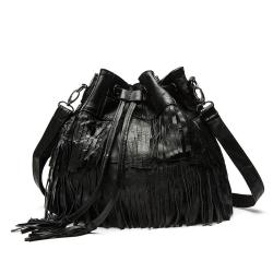 online shopping free shipping tassel bucket drawstring women leather shoulder crossbody bag