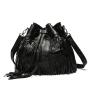 online shopping free shipping tassel bucket drawstring women leather shoulder crossbody bag