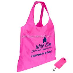Customized eco friendly T-shirt style reusable shopping bags foldable with snap carabiner clip
