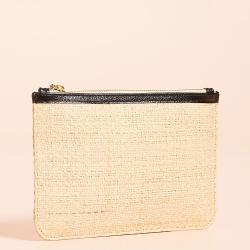 Fashion eco friendly straw fabric tassel zipper pouch makeup bags for women