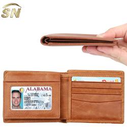 2018 new simple bifold leather men slim wallet case with PVC flap