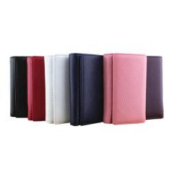 Short Style Ladies Cowhide Leather Key Wallet With Key Rings Multifunction 3 Folds Leather Key Holder Wallet