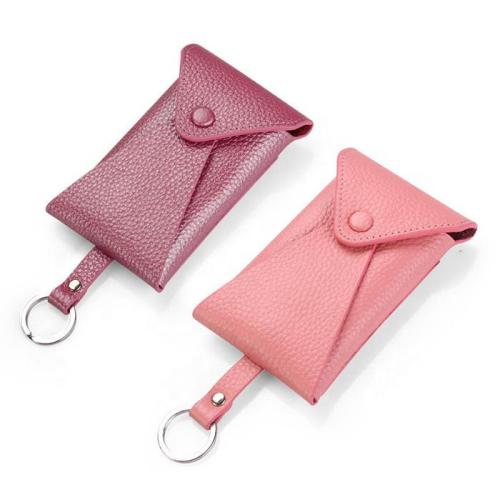 Ladies Full-grain Leather Car Key Ring Pouch New Key Holder Bag With Card Holder