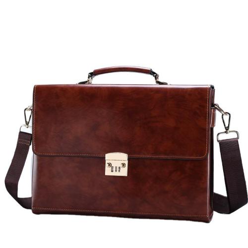 High Quality PU Leather Briefcase Bag Men Hot Selling Vintage Office Business Messenger Laptop Bag Portable Password Lock Work