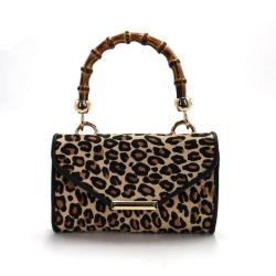 2024 Wholesale Horse Fur Mini Bag Handbag For Ladies Women With Leopard Bamboo Handle